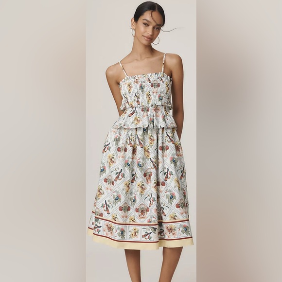 NWT By Anthropologie Smocked Peplum Midi Dress - Picture 1 of 4